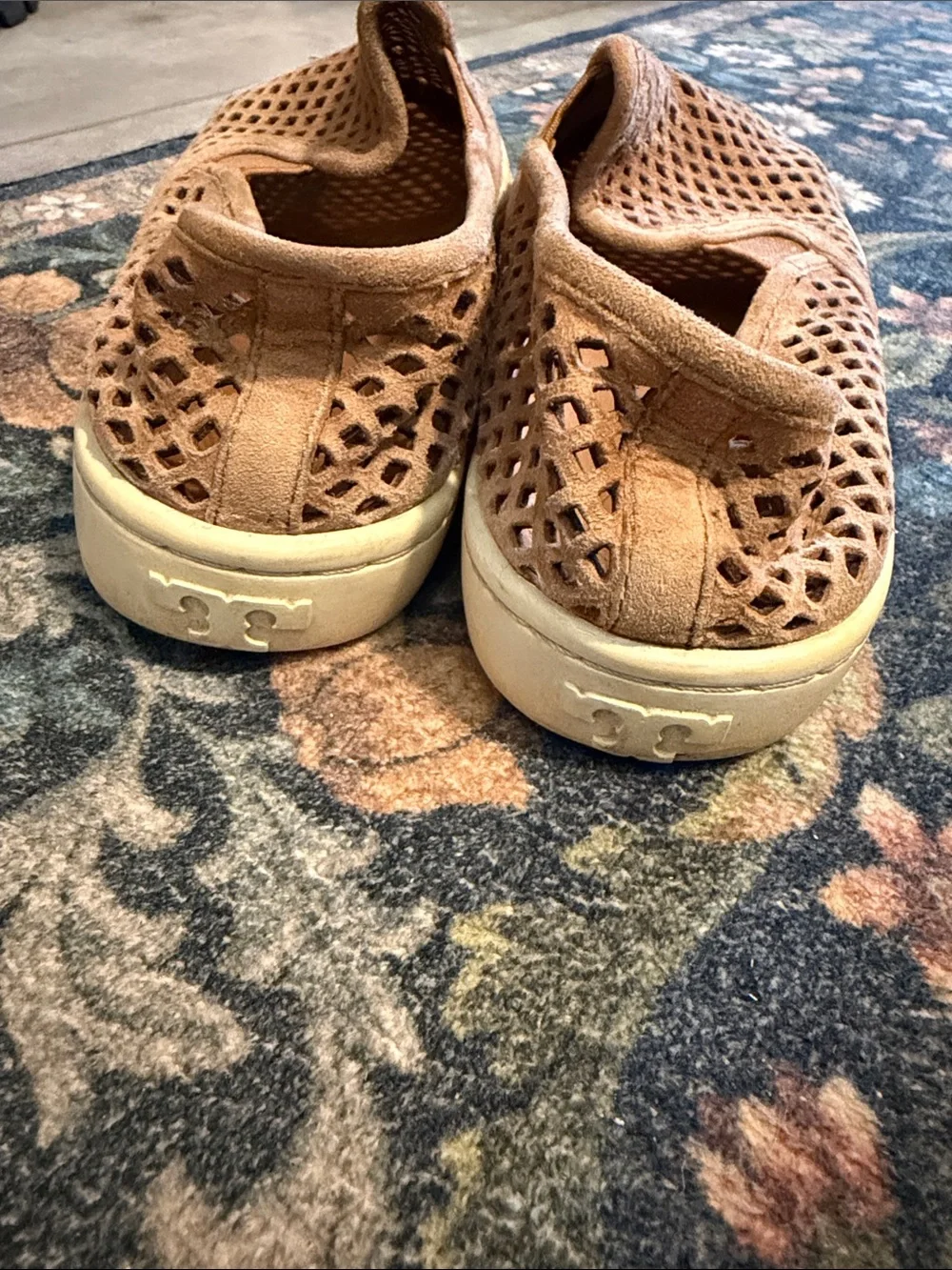 Tory Burch Women's Tan Perforated Suede Slip-On Loafers